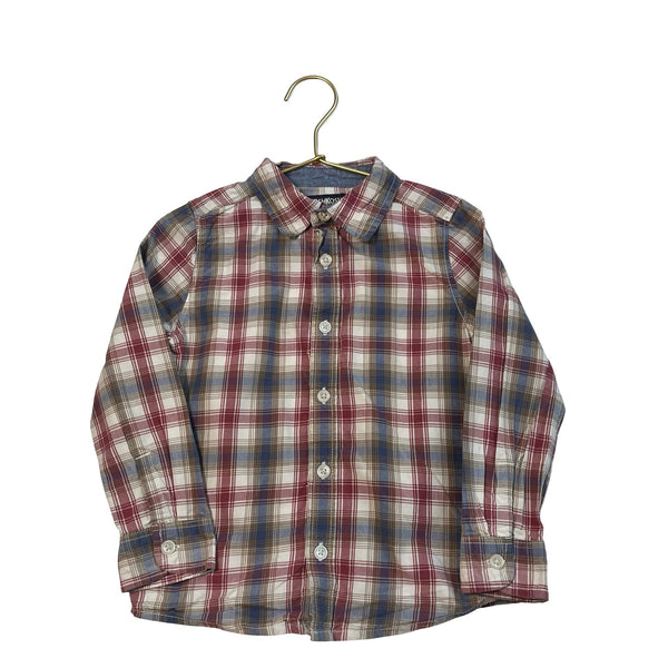 OshKosh Ivory, Tan, Muted Red & Blue Plaid Button Down - Size 4T - Bounce Mkt