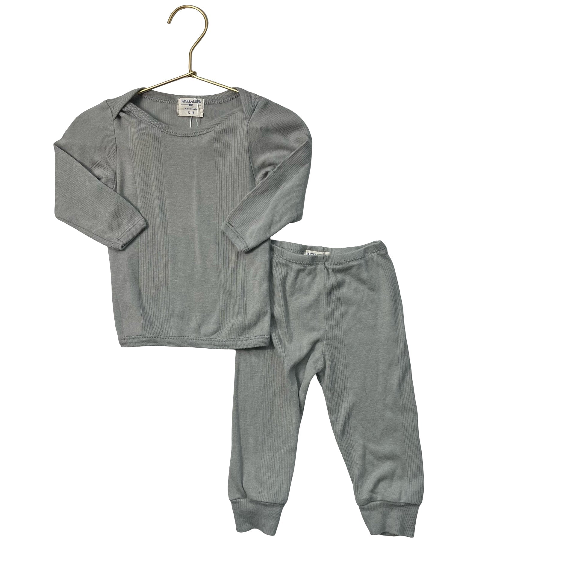 PAIGELAUREN Ribbed Gray Long Sleeve Shirt & Pant Set - Size 12 - 18 Months - Bounce Mkt