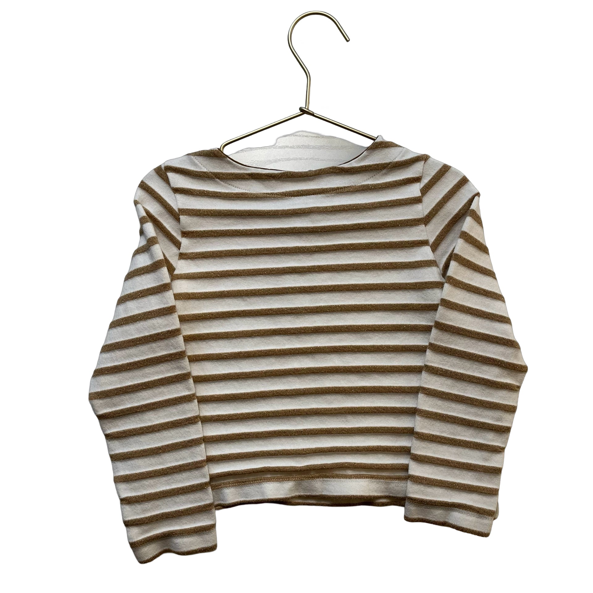 Petit Bateau Ivory & Gold Metallic Striped Gold Knit Top - Size 6A - Bounce Mkt