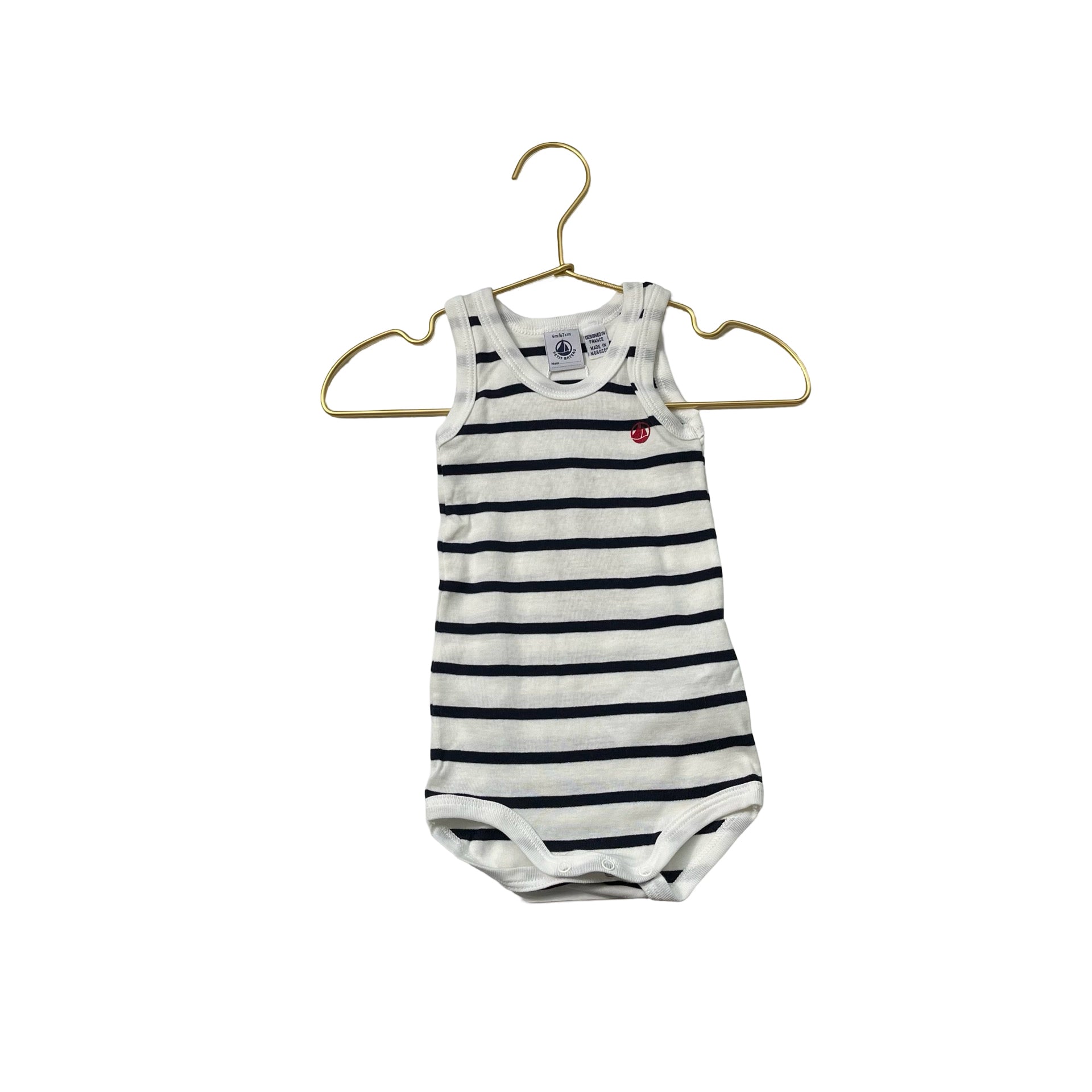 Petit Bateau Ivory & Navy Wide Stripe Sleeveless One Piece - Size 6 Months - Bounce Mkt
