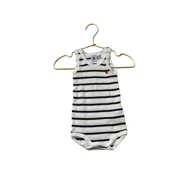 Petit Bateau Ivory & Navy Wide Stripe Sleeveless One Piece - Size 6 Months - Bounce Mkt