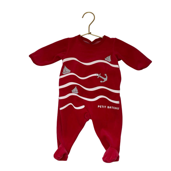Petit Bateau Red & Ivory Sailboat & Anchor Velour One Piece - Size 0 - 3 Months - Bounce Mkt