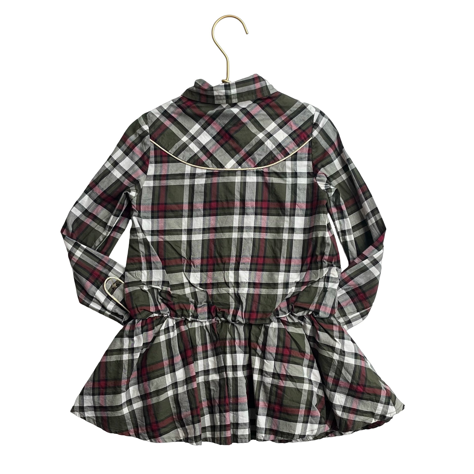 Pili Carrera Olive, Ivory, Red Plaid Shirt Dress - Size 4 - Bounce Mkt