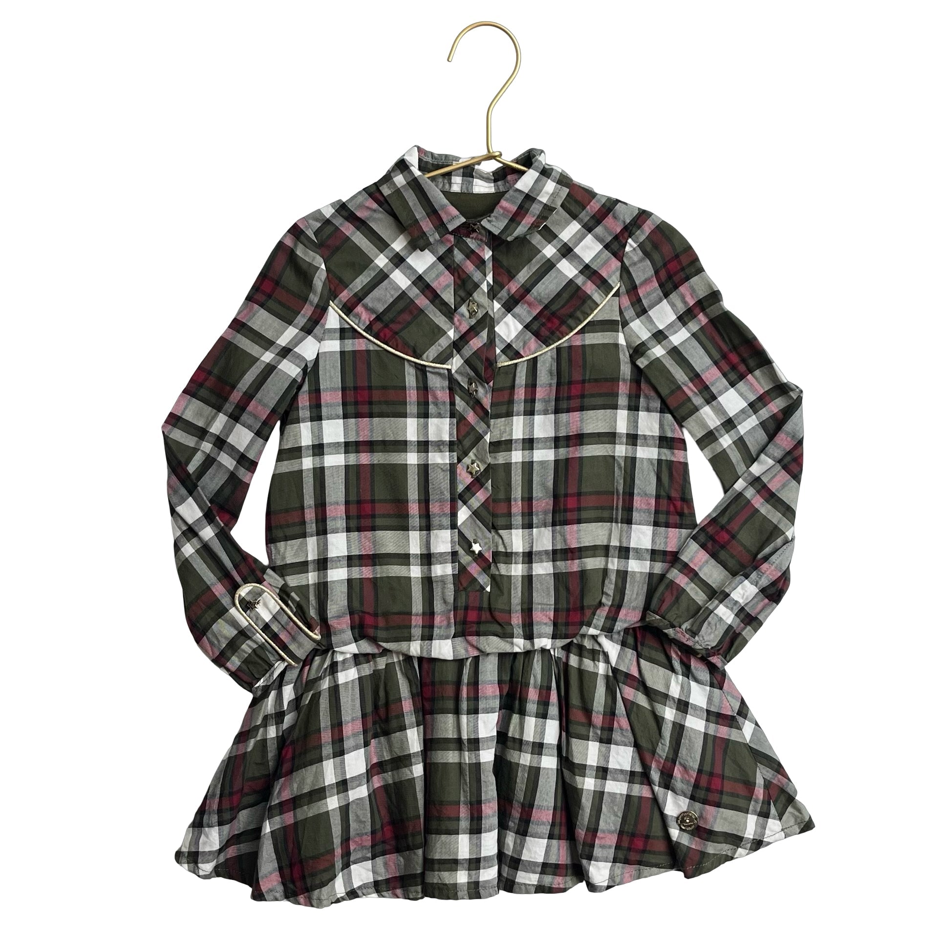 Pili Carrera Olive, Ivory, Red Plaid Shirt Dress - Size 4 - Bounce Mkt