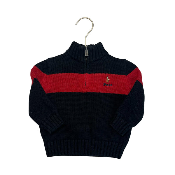 Polo Ralph Lauren Black & Red Stripe 1/4 Zip Sweater - Size 12 - 18 Months - Bounce Mkt