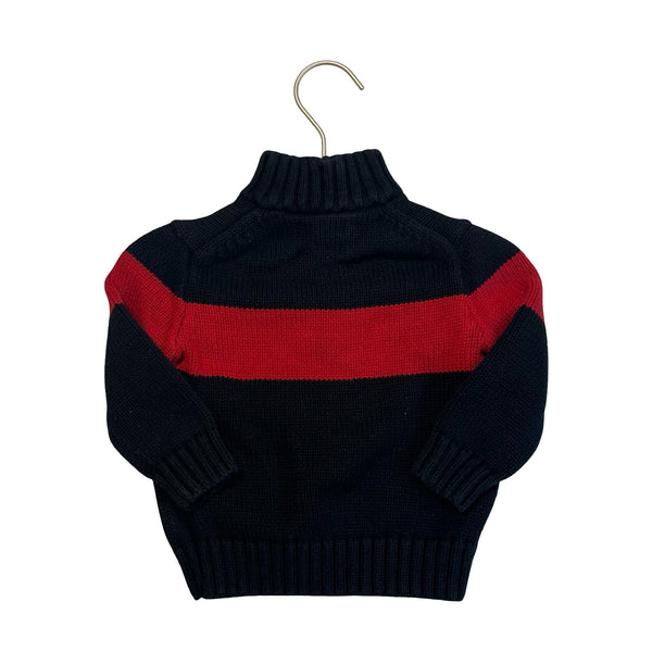 Polo Ralph Lauren Black & Red Stripe 1/4 Zip Sweater - Size 12 - 18 Months - Bounce Mkt