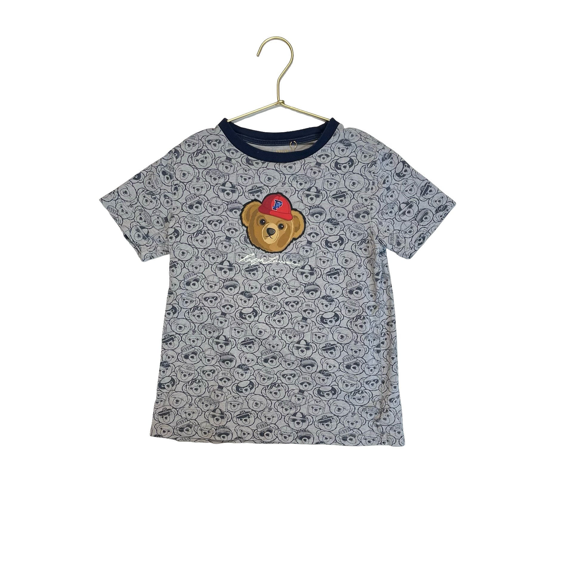 Polo Ralph Lauren Gray & Navy Polo Bear Pattern Tee - Size 7 - Bounce Mkt
