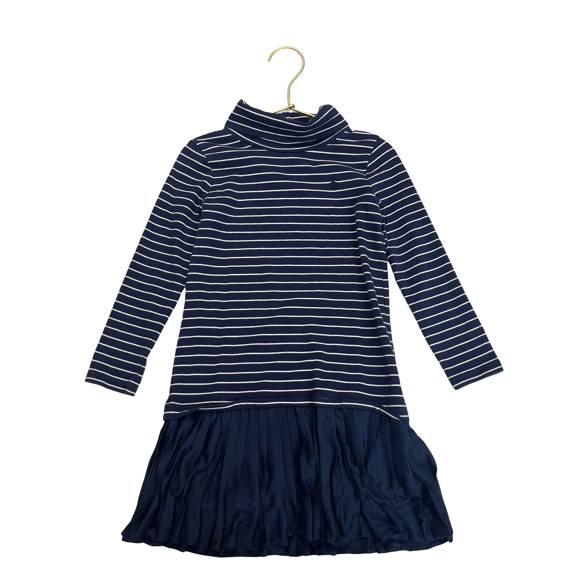Polo Ralph Lauren Navy & White Striped Pleated Turtleneck Dress - Size 5 - Bounce Mkt