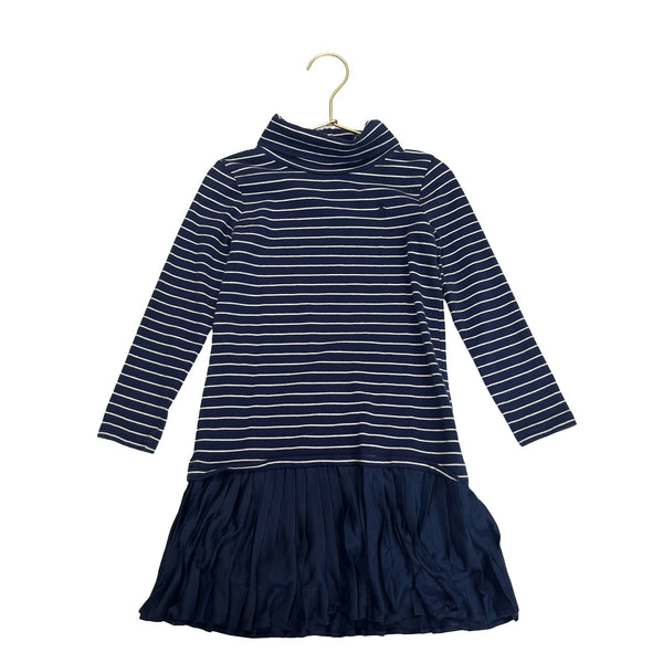 Polo Ralph Lauren Navy & White Striped Pleated Turtleneck Dress - Size 5 - Bounce Mkt