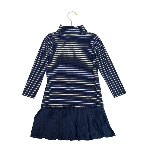 Polo Ralph Lauren Navy & White Striped Pleated Turtleneck Dress - Size 5 - Bounce Mkt