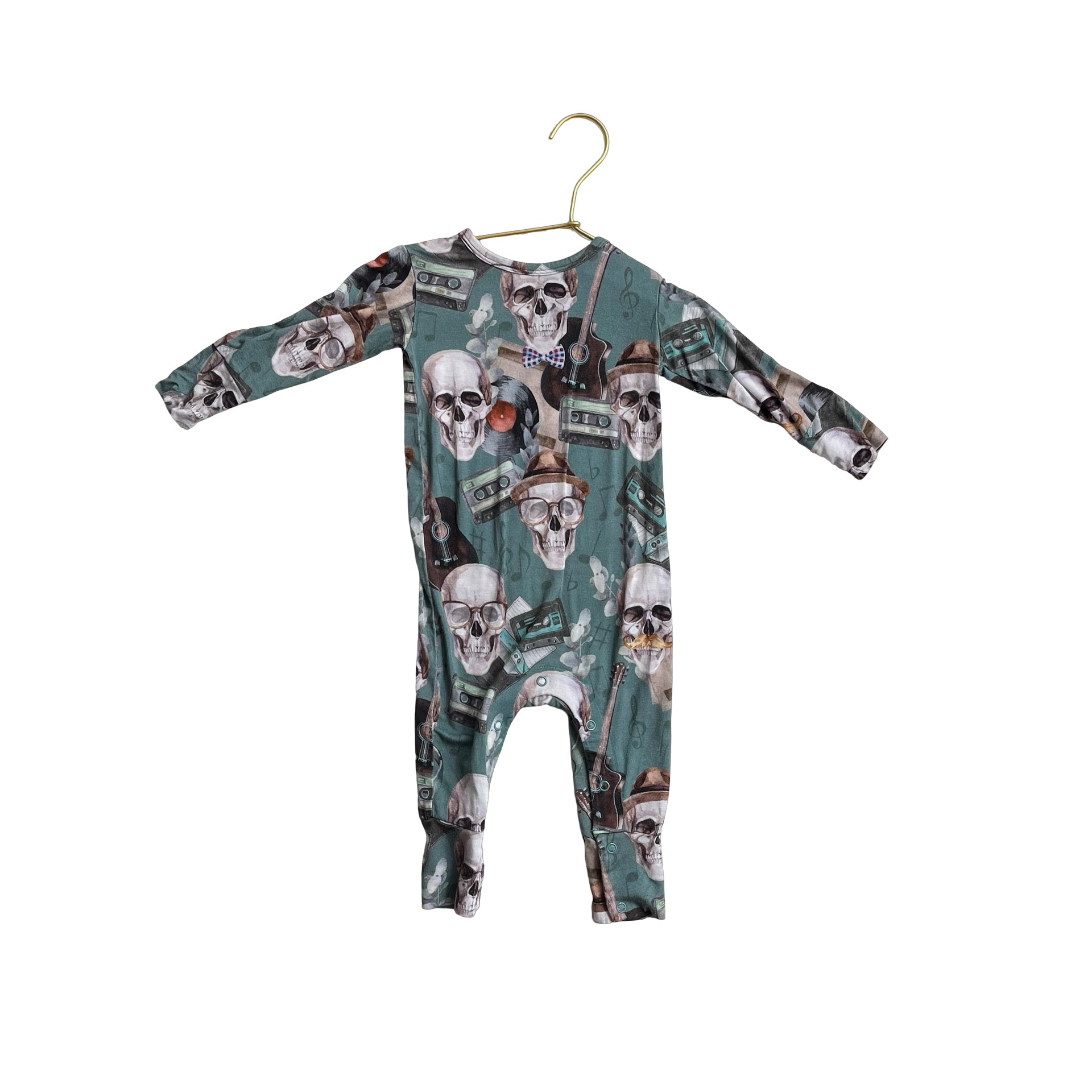 Posh Peanut Green Music & Skeleton Print One - Piece - Size 12 - 18 Mo - Bounce Mkt