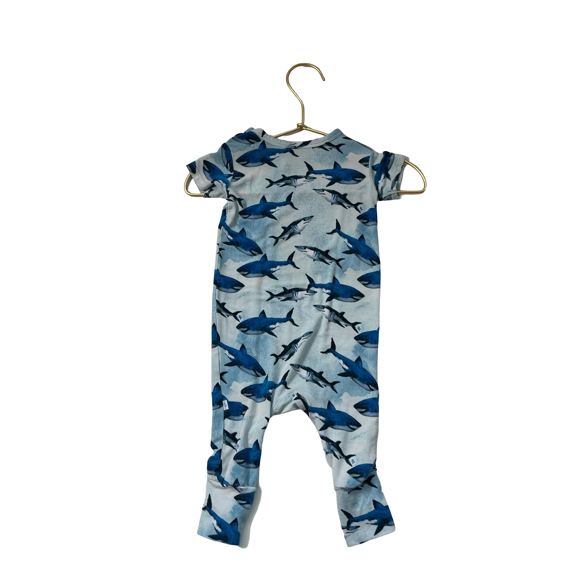 Posh Peanut Light Blue & Blue Shark Short Sleeve One Piece - Size 3 - 6 Months - Bounce Mkt