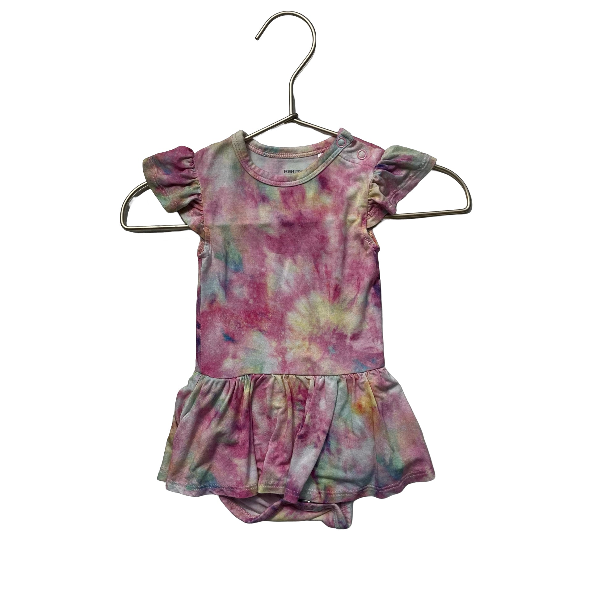Posh Peanut Pink & Yellow Tie - Dye Short Sleeve Dress - Size 3 - 6 Months - Bounce Mkt