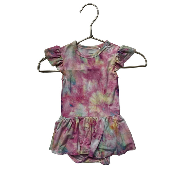 Posh Peanut Pink & Yellow Tie - Dye Short Sleeve Dress - Size 3 - 6 Months - Bounce Mkt