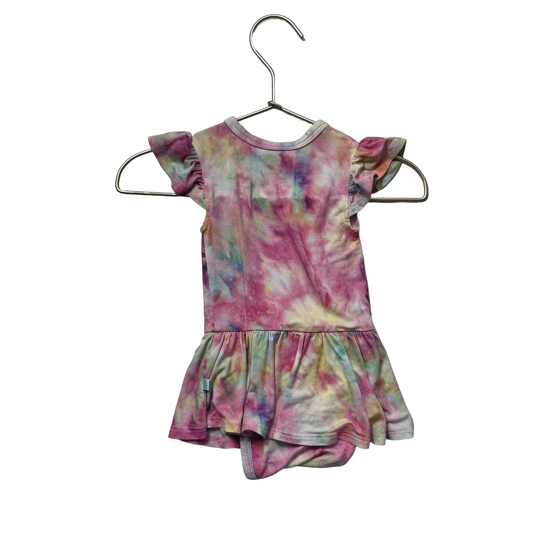 Posh Peanut Pink & Yellow Tie - Dye Short Sleeve Dress - Size 3 - 6 Months - Bounce Mkt