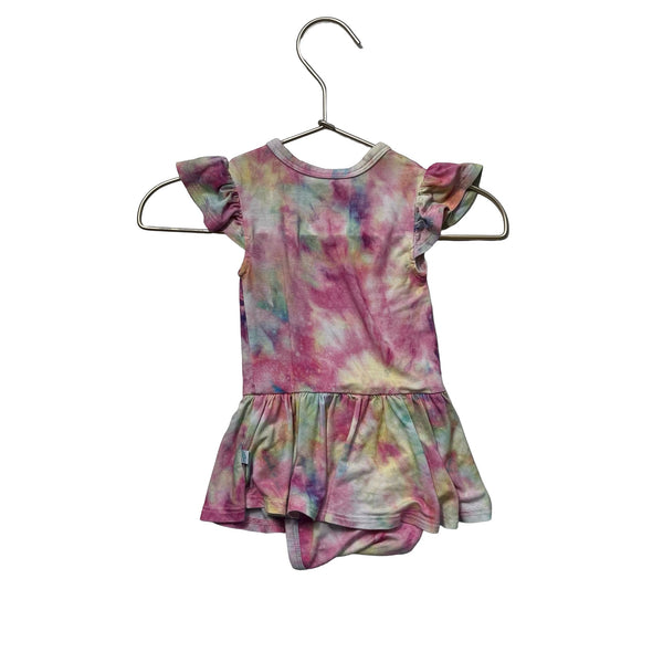 Posh Peanut Pink & Yellow Tie - Dye Short Sleeve Dress - Size 3 - 6 Months - Bounce Mkt