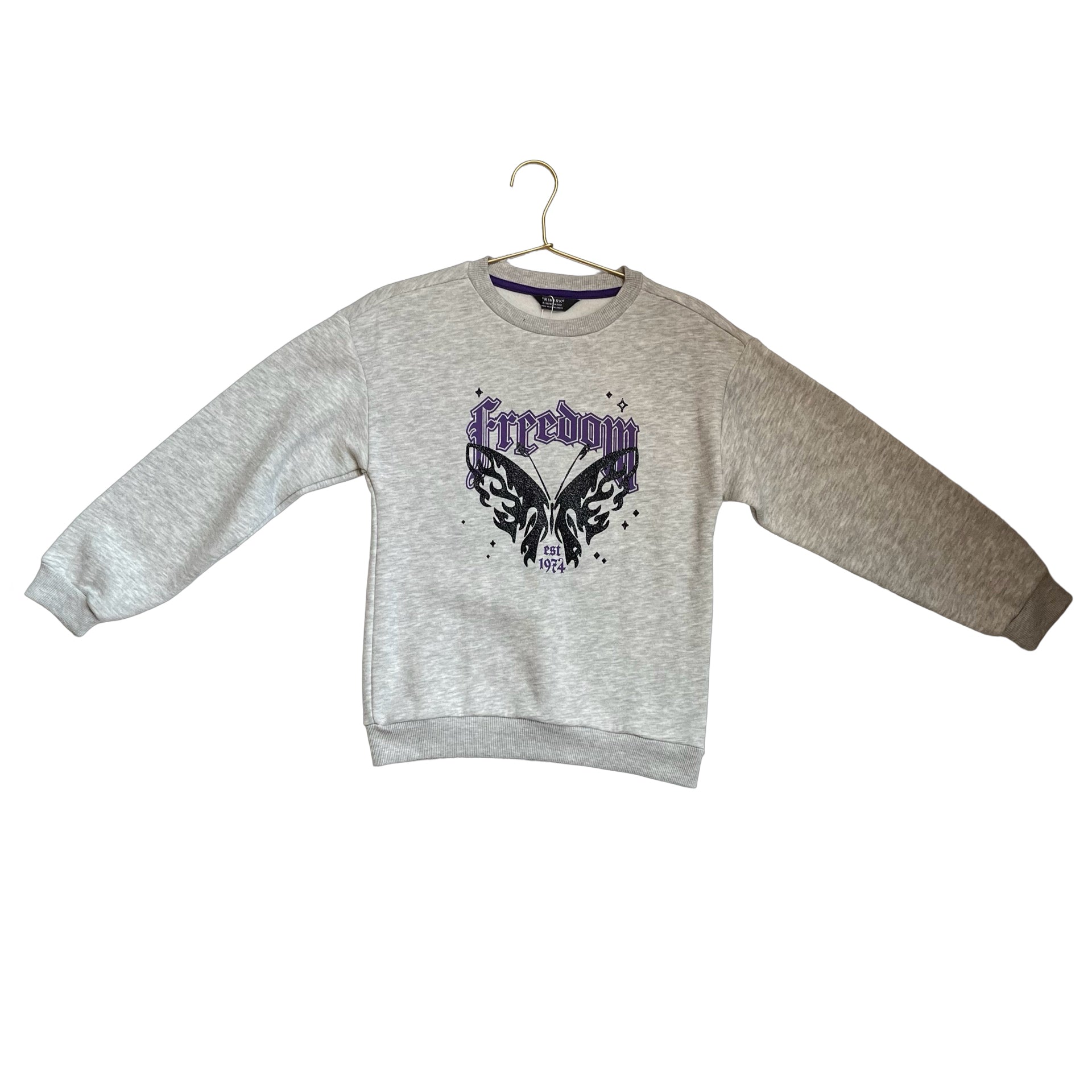 Primark Gray Butterfly 'Freedom' Sweatshirt with Tags - Size 9 - 10 - Bounce Mkt