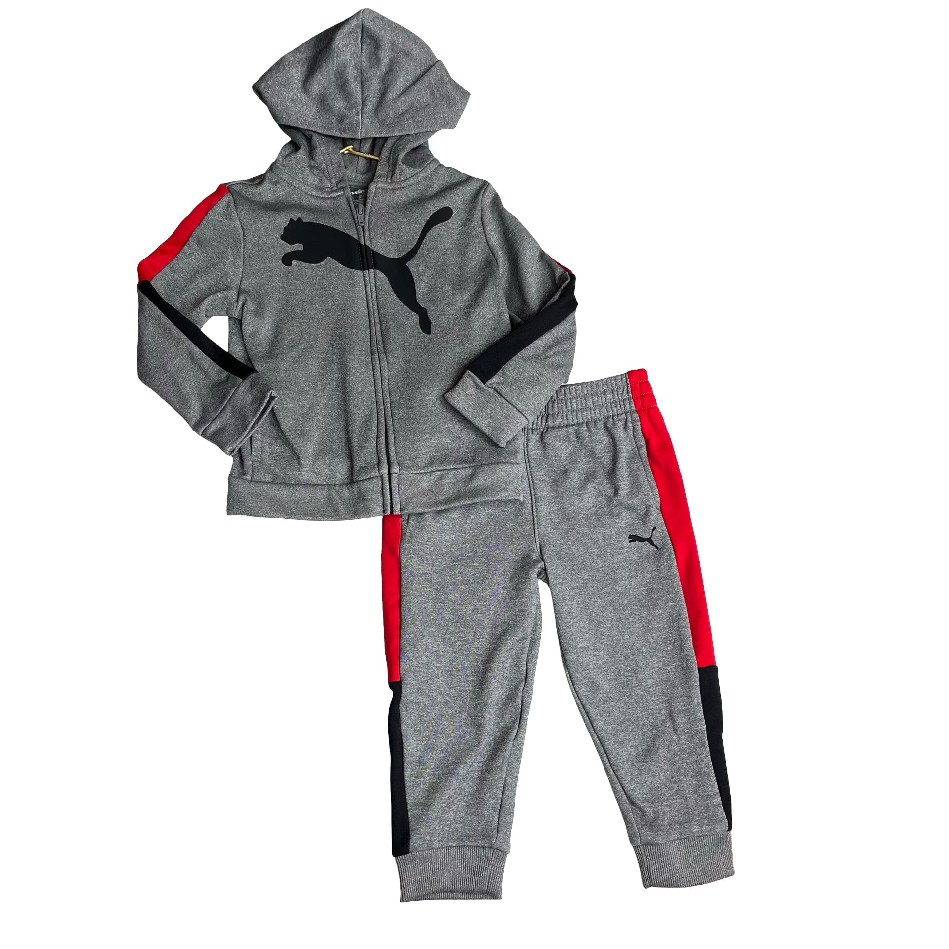 Puma Gray & Red Joggers & Zip - Up Hoodie - Size 3T - Bounce Mkt