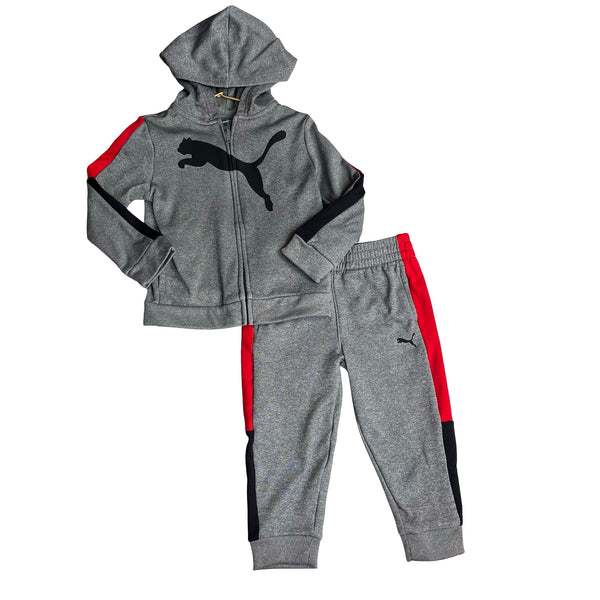 Puma Gray & Red Joggers & Zip - Up Hoodie - Size 3T - Bounce Mkt