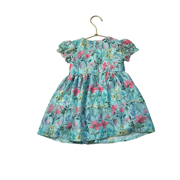 Purple Rose Light Teal & Pink Bow Floral Lace Short Sleeve Dress - Size 18 Months - Bounce Mkt