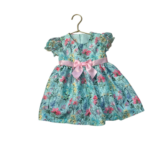 Purple Rose Light Teal & Pink Bow Floral Lace Short Sleeve Dress - Size 18 Months - Bounce Mkt