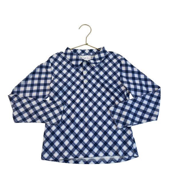 Rachel Riley White & Navy Plaid Print Polo Shirt - Size 10Y - Bounce Mkt