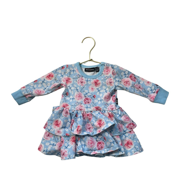 Rock Your Baby Light Blue & Pink Floral Ruffle Dress - Size 6 - 12 Mo - Bounce Mkt
