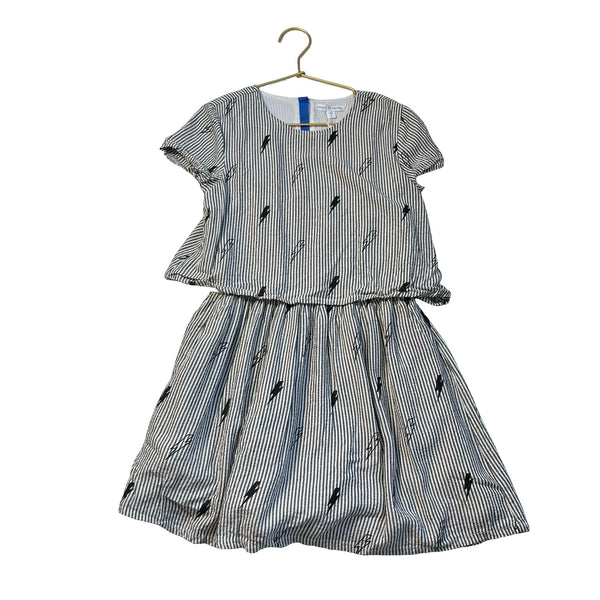Rockets of Awesome Gray & White & Metallic Seersucker Bolt Print Dress - Size 8 - Bounce Mkt