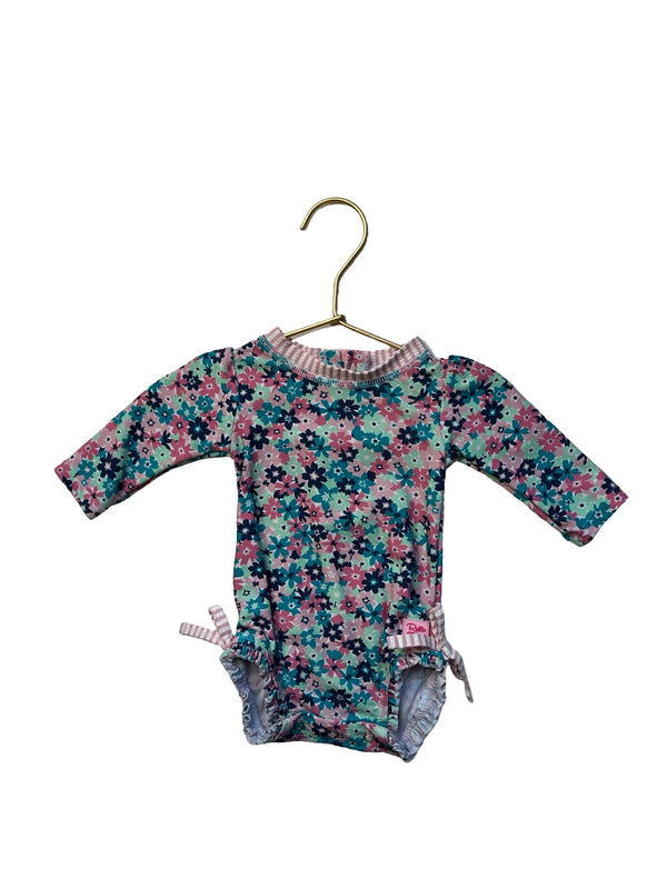 Ruffle Butts Pink & Teal Floral Swimsuit - Size 0 - 3 Months - Bounce Mkt