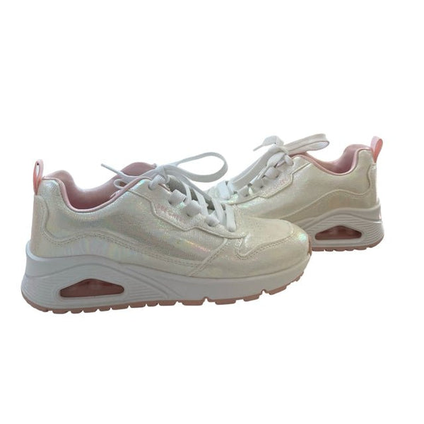 Skechers White Iridescent Sneakers New in Box - Size 1Y Big Kid - Bounce Mkt