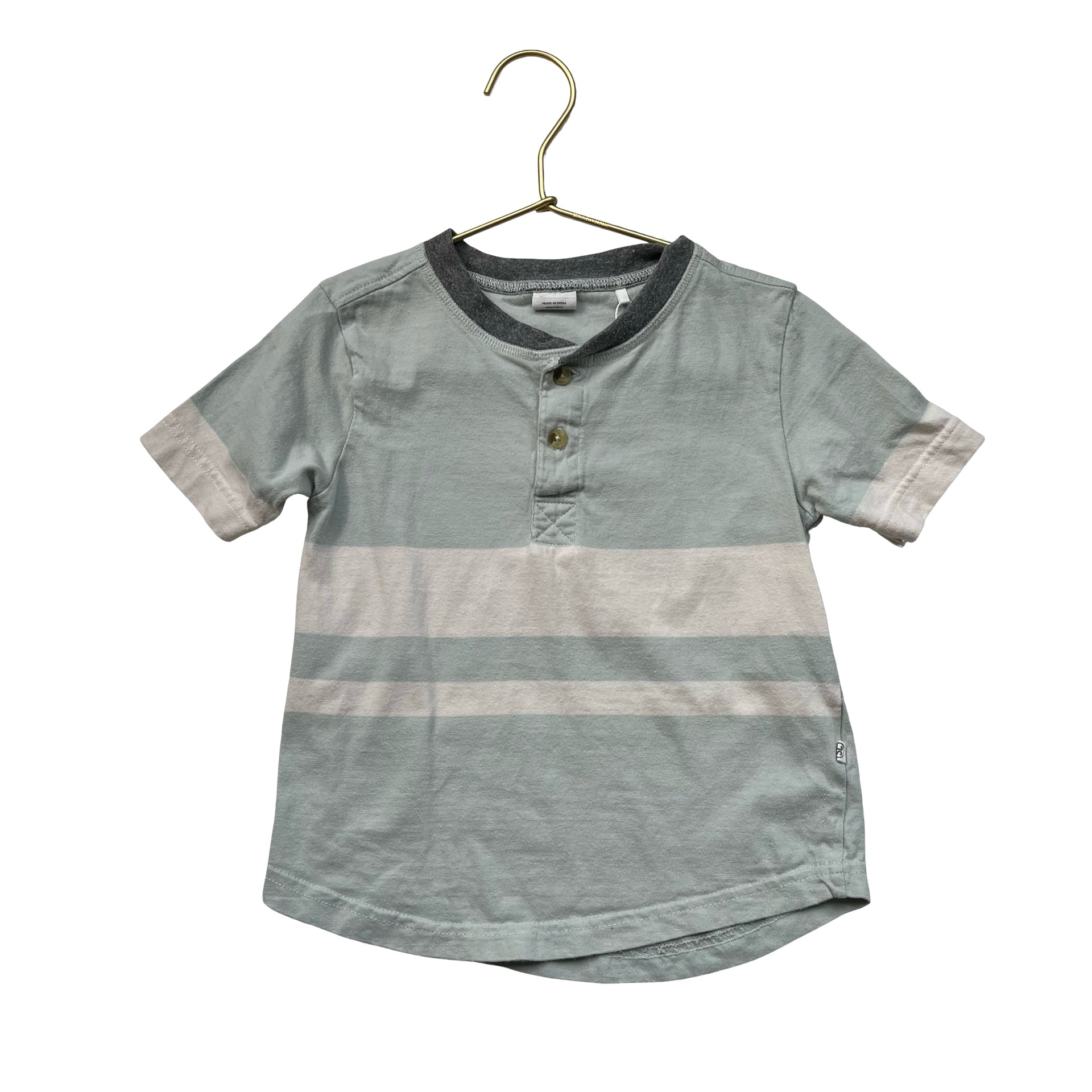Sovereign Code Sage Green & Ivory Striped Henley Tee - Size 4 - Bounce Mkt