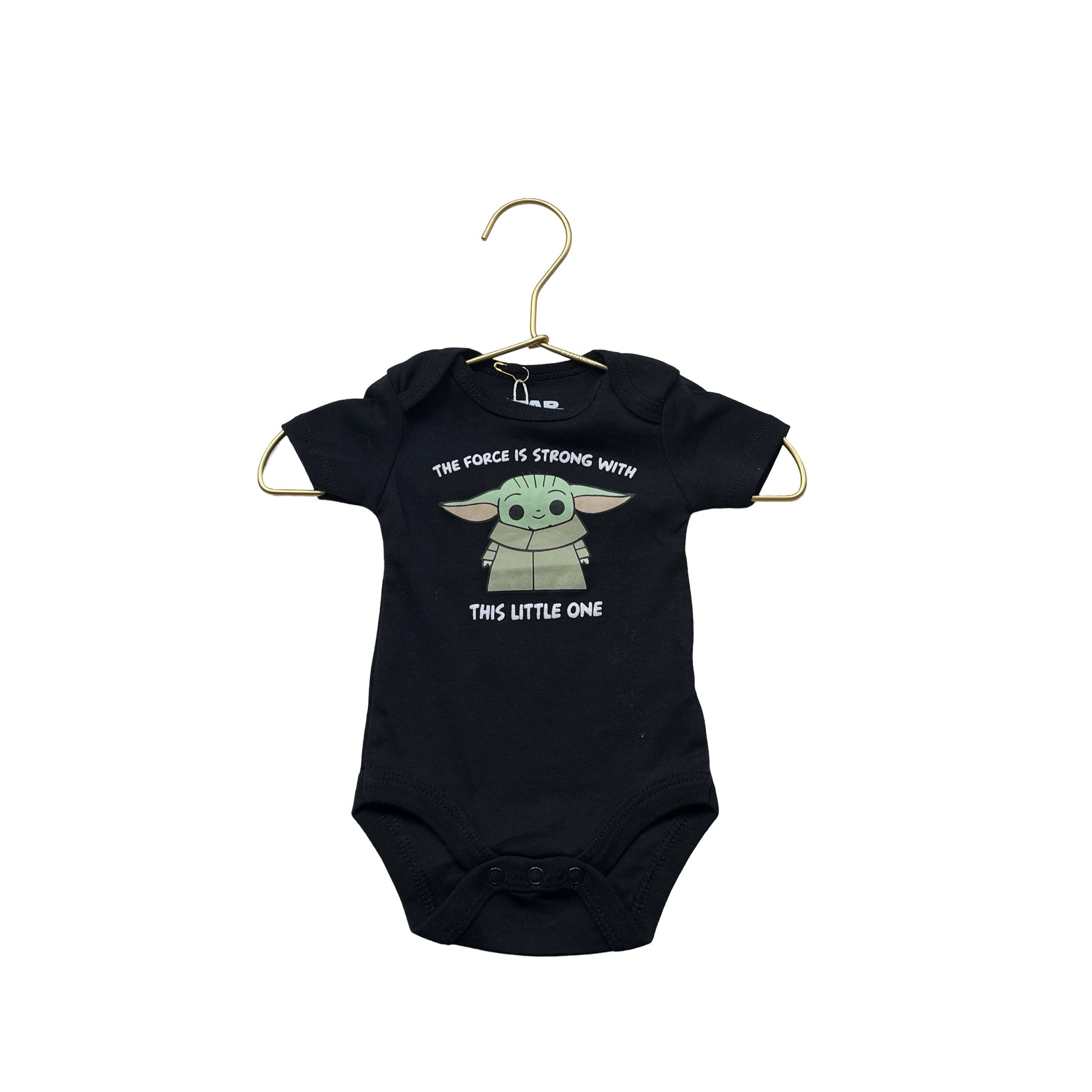 Star Wars Black Grogu 'The Force is Strong' One Piece - Size 3 - 6 Months - Bounce Mkt