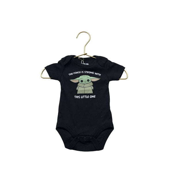 Star Wars Black Grogu 'The Force is Strong' One Piece - Size 3 - 6 Months - Bounce Mkt