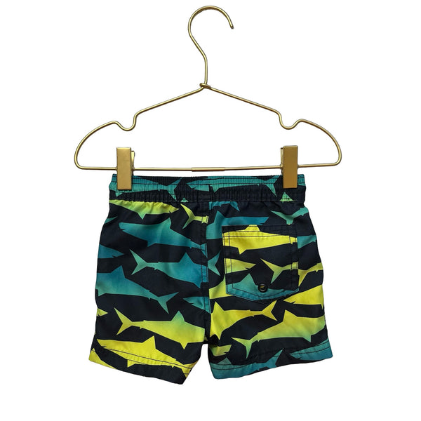 Tea Collection Black, Yellow & Teal Shark Swim Shorts - Size 12 - 18 Months - Bounce Mkt