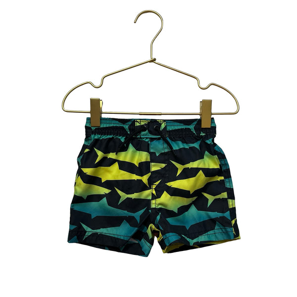 Tea Collection Black, Yellow & Teal Shark Swim Shorts - Size 12 - 18 Months - Bounce Mkt