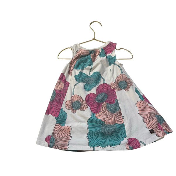 Tea Collection Ivory, Teal, Pink Flower Print Dress - Size 2 - Bounce Mkt