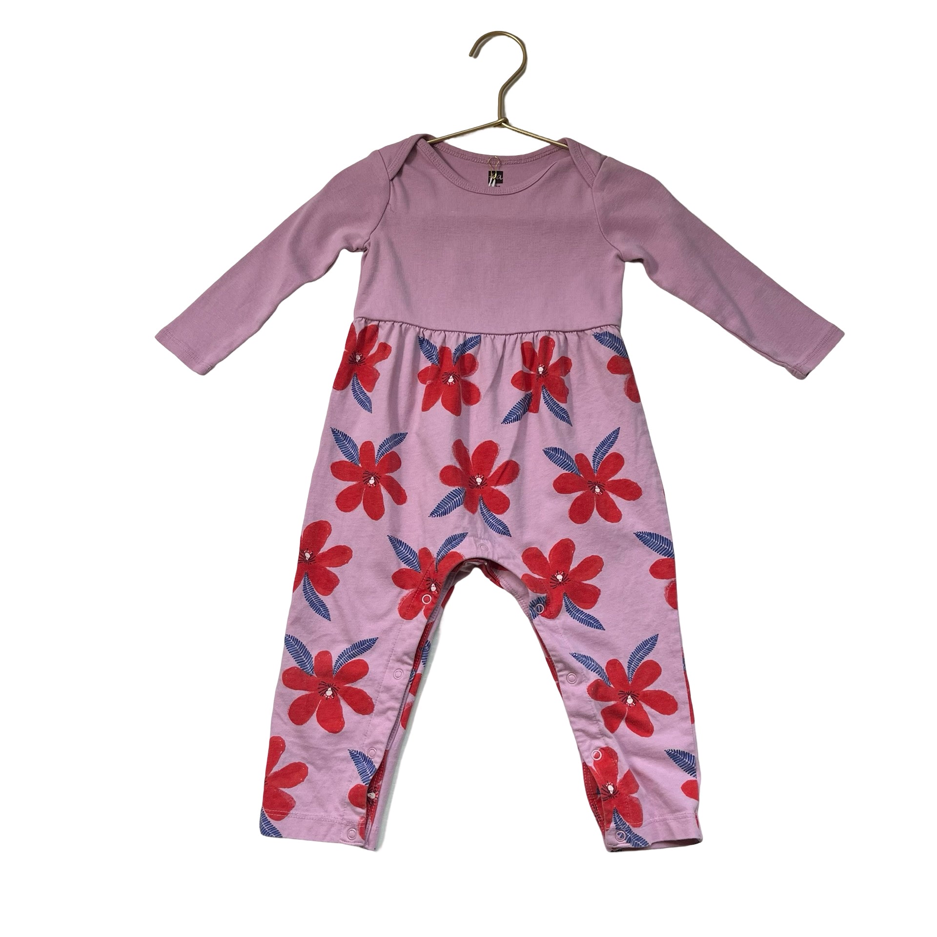Tea Lavender & Red Flower Print Jumpsuit - Size 12 - 18 Mo - Bounce Mkt