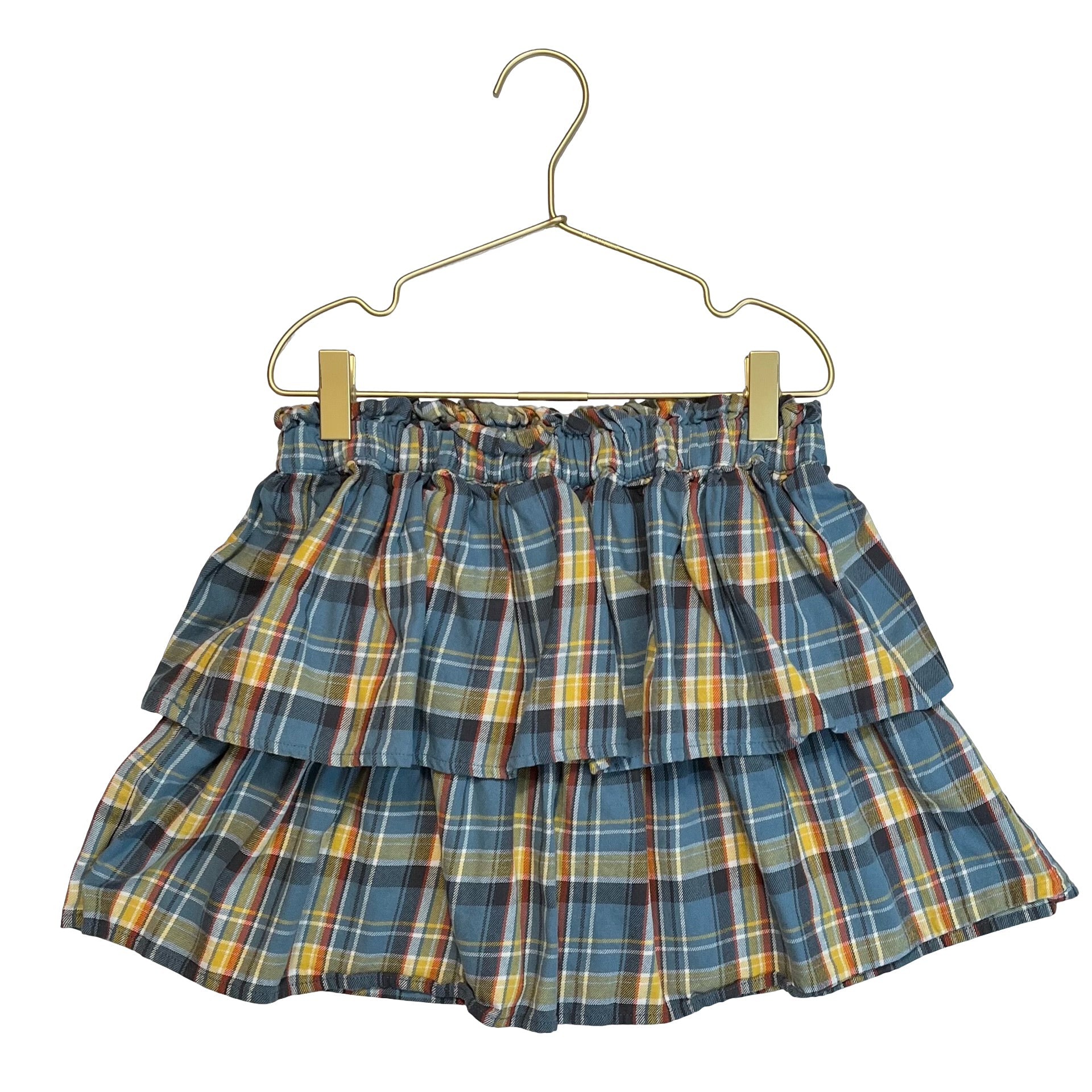 Tea Teal, Yellow, Orange Plaid Flannel Ruffle Skirt - Size 12 - Bounce Mkt