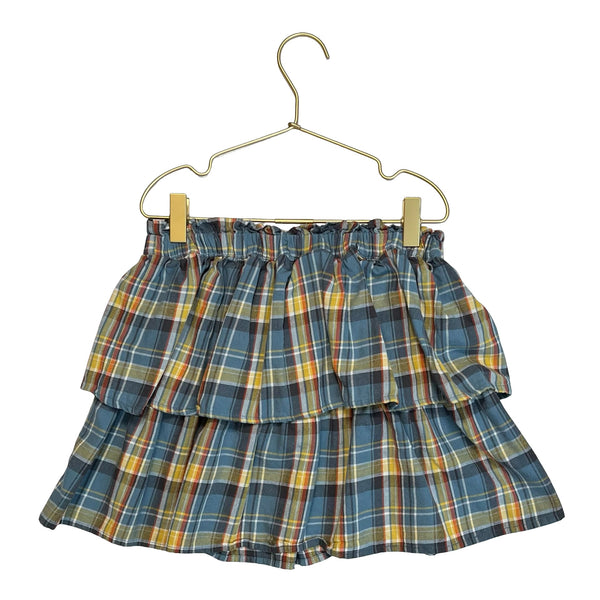 Tea Teal, Yellow, Orange Plaid Flannel Ruffle Skirt - Size 12 - Bounce Mkt