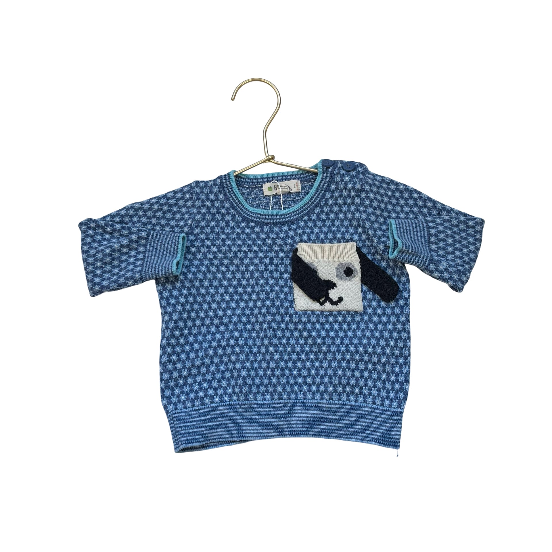 The Bonnie Mob Blue & Ivory Dog Pocket Sweater - Size 6 - 12 Months - Bounce Mkt