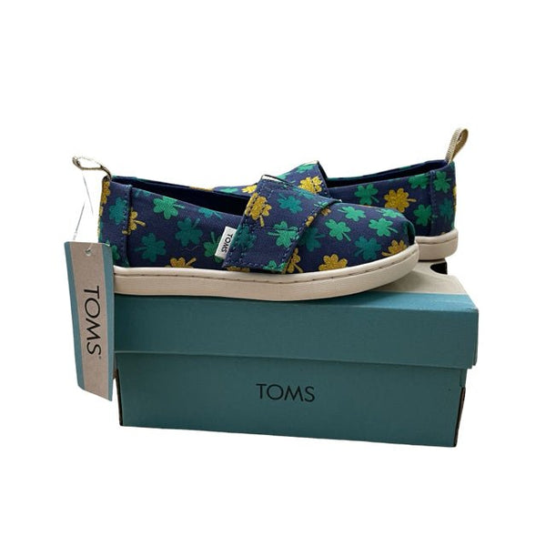 Toms Navy, Green & Gold 'Alpargata' Clovers Canvas Shoes - New In Box - Size 8 - Bounce Mkt