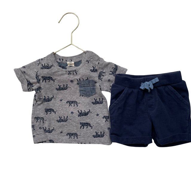 Tucker & Tate Gray & Navy Tiger Tee t & Navy Short Set - Size 3 Mo - Bounce Mkt