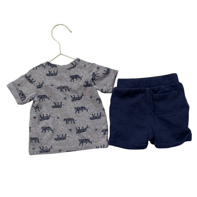 Tucker & Tate Gray & Navy Tiger Tee t & Navy Short Set - Size 3 Mo - Bounce Mkt