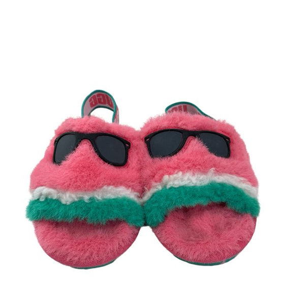 UGG Pink & Green Fuzzy & Sunglass Slide Slippers - Size 7 - Bounce Mkt