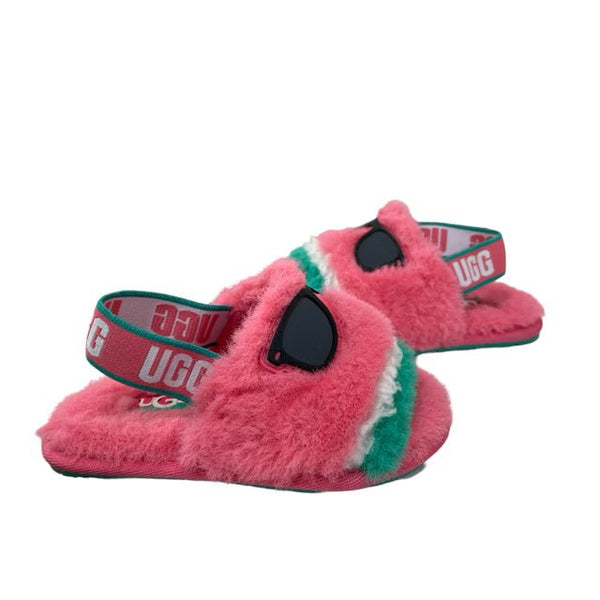 UGG Pink & Green Fuzzy & Sunglass Slide Slippers - Size 7 - Bounce Mkt