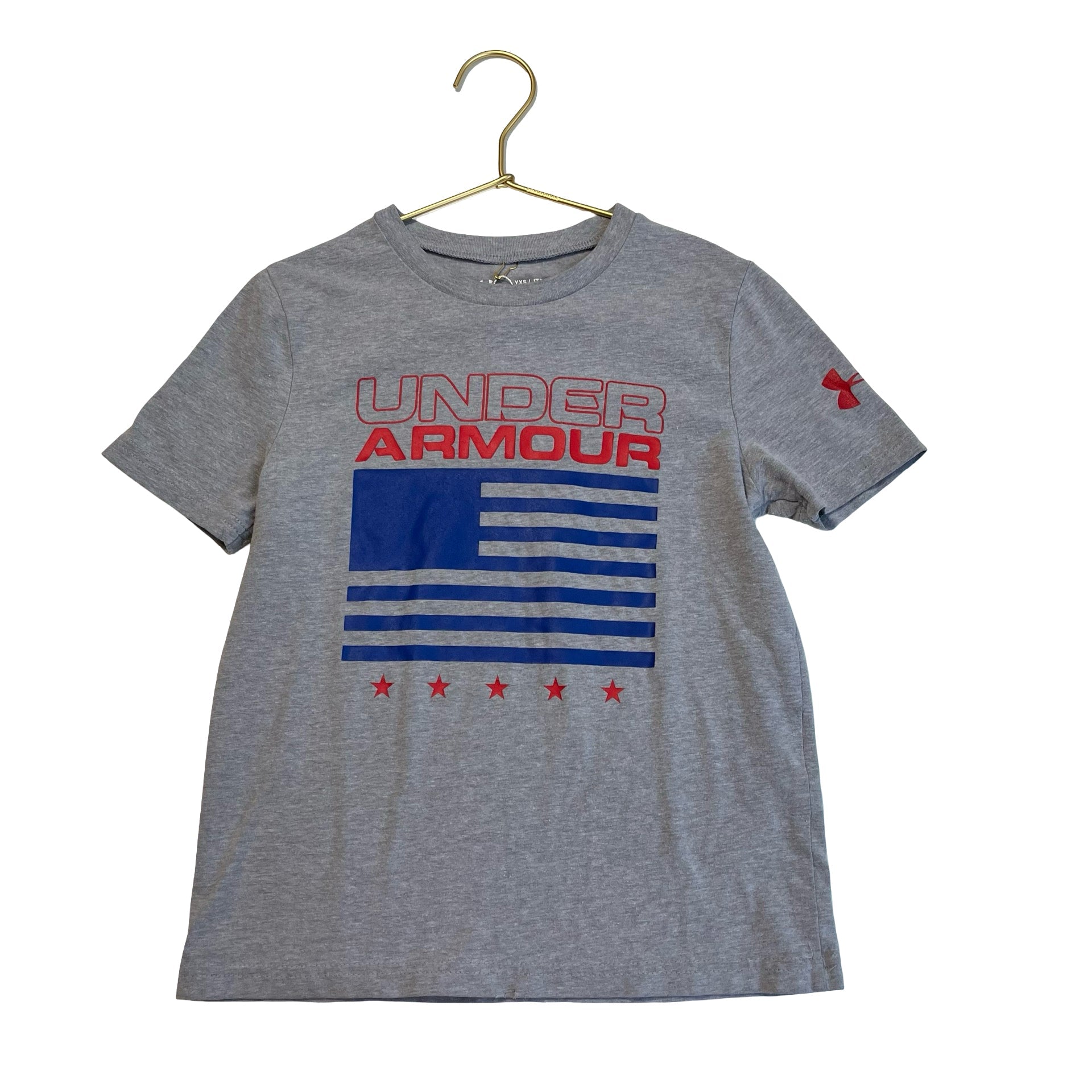 Under Armour Gray, Blue & Red Flag T-Shirt - Size YXS (7) - Bounce Mkt