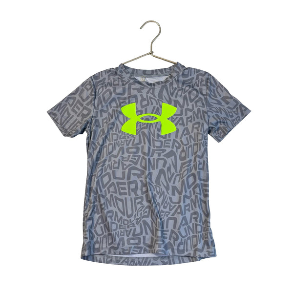 Under Armour Gray & Neon Logo Printed Athletic T-Shirt - Size 7 - Bounce Mkt