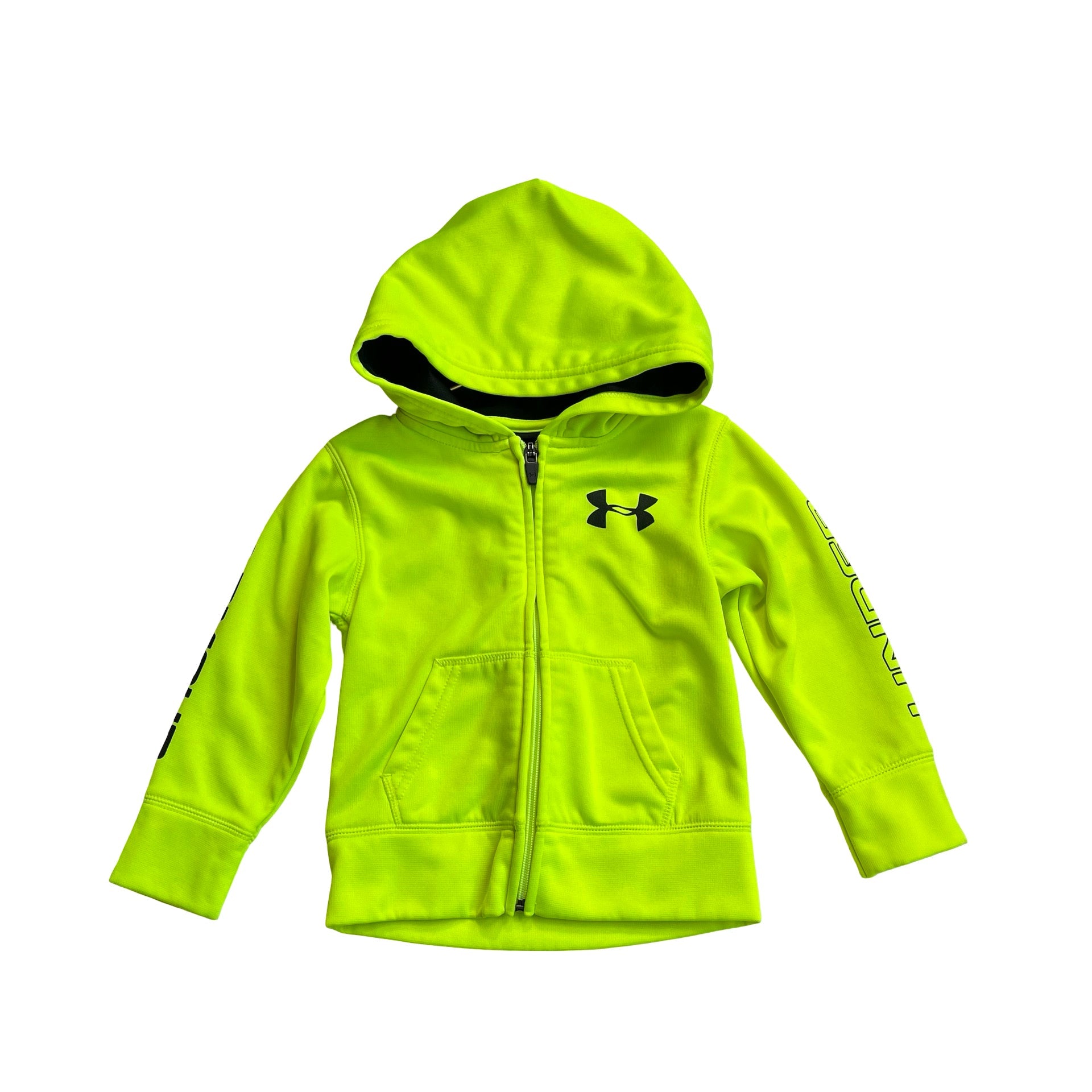 Under Armour Neon Yellow & Black Zip Up Hooded Sweatshirt - Size 2 - Bounce Mkt