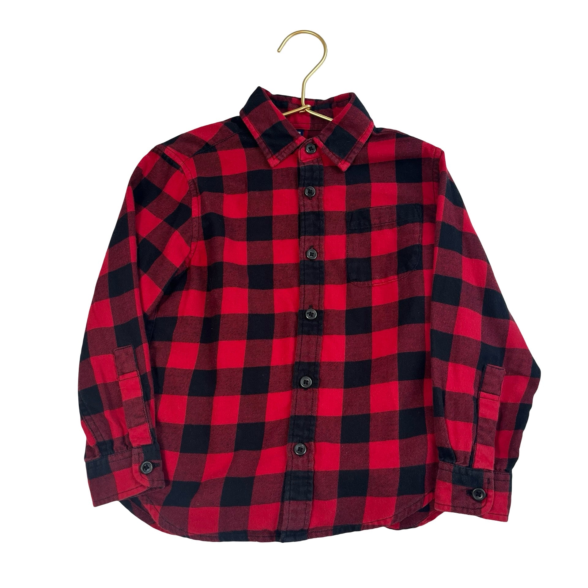 Uniqlo Red & Black Check Flannel Long Sleeve Button Down Shirt - Size 110 (5) - Bounce Mkt