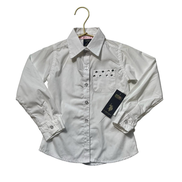 U.S. Polo Assn White Rhinestone Pocket Button Down Shirt with Tag - Size 4 - Bounce Mkt